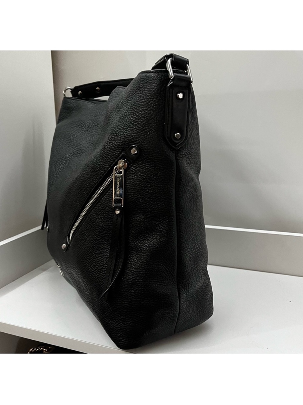 MICHAEL KORS Black Leather Nolita Evie Hobo Neyla Shoulder Bag Raven Selma - Picture 6 of 10